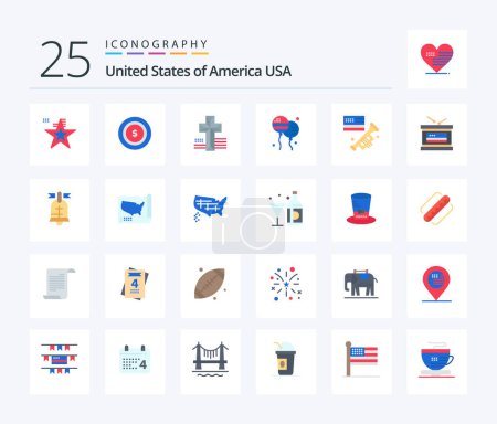 Illustration for Usa 25 Flat Color icon pack including american. speaker. cross. flag. fly - Royalty Free Image