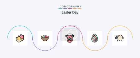 Ilustración de Paquete de 5 iconos llenas de línea de Pascua incluyendo cordero. naturaleza. nido. eastre. transportador - Imagen libre de derechos