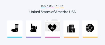 Illustration for Usa Glyph 5 Icon Pack Including celebration. american. heart. american. building. Creative Icons Design - Royalty Free Image