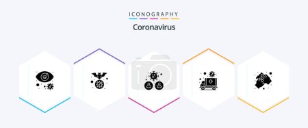 Téléchargez les illustrations : Coronavirus 25 Glyph icon pack including transportation. hospital. virus. emergency. user - en licence libre de droit