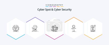 Téléchargez les illustrations : Cyber Spot And Cyber Security 25 Line icon pack including newbie. baby. kill. security. monitoring - en licence libre de droit