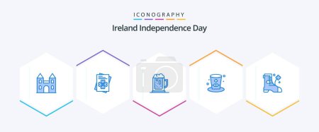 Ilustración de Ireland Independence Day 25 Blue icon pack including boot. ireland. beer. wine. glasss - Imagen libre de derechos