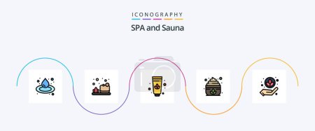 Téléchargez les illustrations : Pack de 5 icônes plat rempli par ligne de sauna inclus. sauna. soins - en licence libre de droit