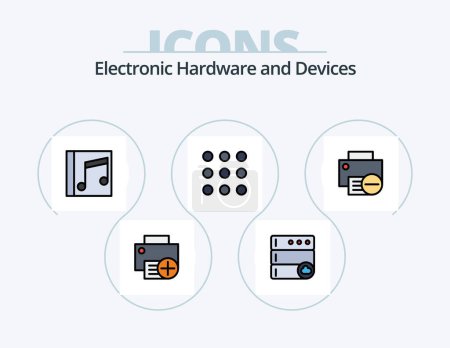 Téléchargez les illustrations : Icône remplie par ligne de dispositifs Pack 5 Icône Design. imprimante. gadget. énergie. les appareils. signe - en licence libre de droit
