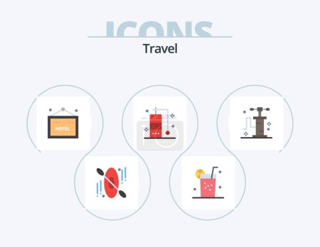 Téléchargez les illustrations : Icône plate de voyage Pack 5 Icône Design. . Voyage. signe. transport. vacances - en licence libre de droit