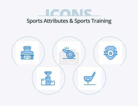 Illustration for Sports Atributes And Sports Training Blue Icon Pack 5 Icon Design. sport. coach. golf. stadium. game - Royalty Free Image