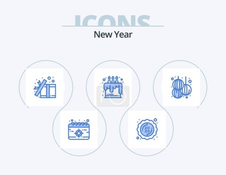 Illustration for New Year Blue Icon Pack 5 Icon Design. chinese. food. box. candle. surprise - Royalty Free Image