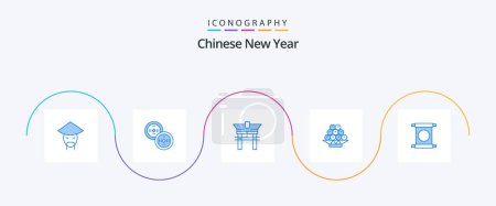 Téléchargez les illustrations : Chinese New Year Blue 5 Icon Pack Including china. scroll. bridge. chinese. fruit - en licence libre de droit