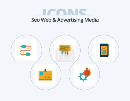 Téléchargez les illustrations : Seo Web et publicité médias plat Icône Pack 5 Icône Design. graphique. wifi. Montre. routeur. condensateurs - en licence libre de droit