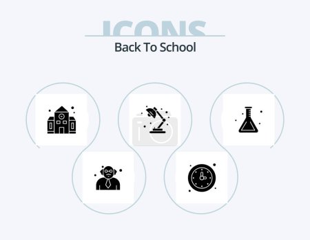 Téléchargez les illustrations : Retour à l'école Glyph Icon Pack 5 Icon Design. laboratoire. à l'école. à l'école. lumière. lampe - en licence libre de droit