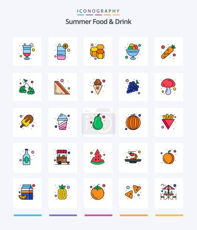 Téléchargez les illustrations : Creative Summer Food & Drink 25 Line FIlled icon pack  Such As sweet. dessert. lemon. cream. sweet - en licence libre de droit