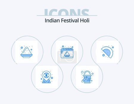 Téléchargez les illustrations : Holi Blue Icon Pack 5 Icon Design. celebration day. food. color. party. date - en licence libre de droit