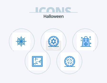 Illustration for Halloween Blue Icon Pack 5 Icon Design. shopping. halloween. holiday. easter. magic - Royalty Free Image