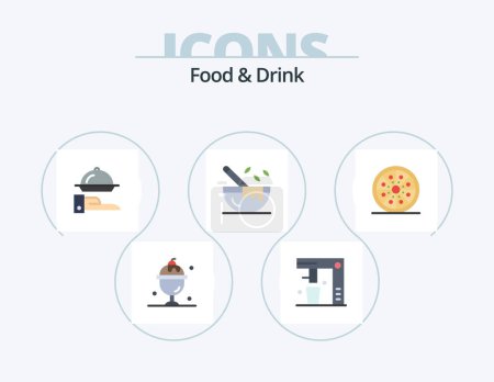 Téléchargez les illustrations : Alimentation et boisson plat Icône Pack 5 Icône Design. des ustensiles. bouillante. la nourriture. restaurant - en licence libre de droit