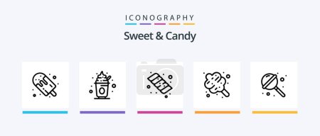 Téléchargez les illustrations : Pack d'icônes Sweet And Candy Line 5 incluant de la nourriture. Des bonbons. Sucette. Des bonbons. Glace douce. Icônes créatives Design - en licence libre de droit