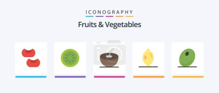 Téléchargez les illustrations : Fruits and Vegetables Flat 5 Icon Pack Including . citrus. vegetable. Creative Icons Design - en licence libre de droit