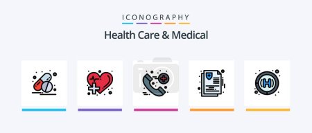 Ilustración de La atención médica y la línea médica llenaron el paquete de 5 iconos, incluida la salud ocular. estetoscopio. atención médica. Médico. Cuidado. Diseño de iconos creativos - Imagen libre de derechos