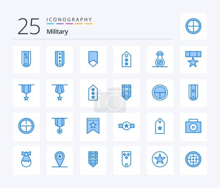 Ilustración de Military 25 Blue Color icon pack including tube. bacteria. medal. two. star - Imagen libre de derechos
