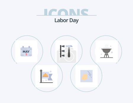 Ilustración de Día del Trabajo Flat Icon Pack 5 Icon Design. Cocinar. ineficiente. calendario. Martillo. tornillo - Imagen libre de derechos
