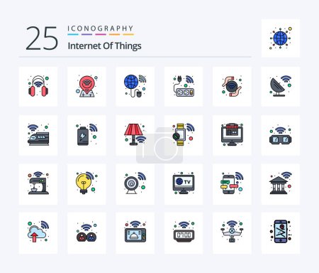 Téléchargez les illustrations : Internet Of Things 25 Line Filled icon pack including network. connections. internet. wifi. smart - en licence libre de droit