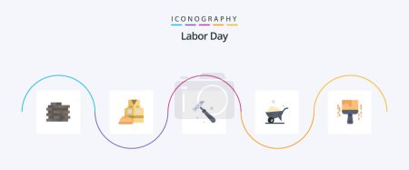 Ilustración de Día del Trabajo plana 5 paquete de iconos incluyendo. color. construcción. Cepillo. rueda - Imagen libre de derechos