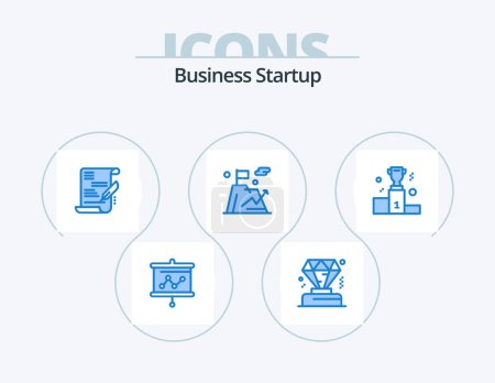 Illustration for Business Startup Blue Icon Pack 5 Icon Design. medal. cup. business. award. goal - Royalty Free Image