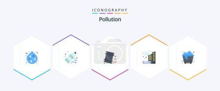 Illustration for Pollution 25 Flat icon pack including waste. pollution. barrels. pollution. city - Royalty Free Image