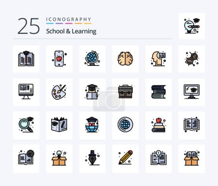 Ilustración de School And Learning 25 Line Filled icon pack including book. lab. globe. education. knowledge - Imagen libre de derechos