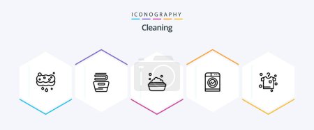 Illustration for Cleaning 25 Line icon pack including hanging. clothes. bowl. washing. technology - Royalty Free Image