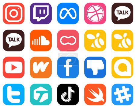 Illustration for 20 Social Media Icons for Your Branding such as wattpad. youtube. soundcloud. swarm and mothers icons. Minimalist Gradient Icon Set - Royalty Free Image