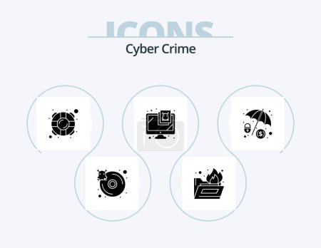 Téléchargez les illustrations : Cyber Crime Glyph Icon Pack 5 Icon Design. cyber crime. security. monitor. safety - en licence libre de droit