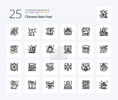 Illustration for Chinese New Year 25 Line icon pack including christmas. gift box. bible. gift. christmas gift - Royalty Free Image