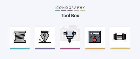 Ilustración de Línea de herramientas llenado paquete de 5 iconos incluyendo. Bobina. metro. Diseño de iconos creativos - Imagen libre de derechos