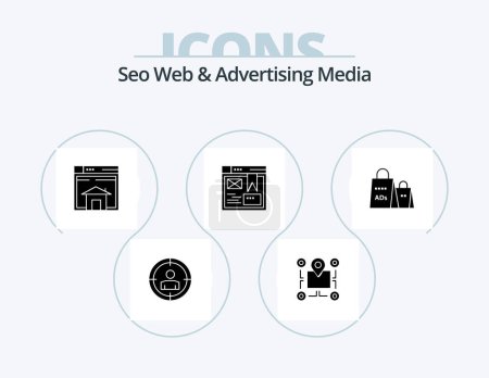 Ilustración de Seo Web y publicidad de medios de comunicación Glyph Icon Pack 5 Icon Design. web. sitio web. puntero. página. web - Imagen libre de derechos