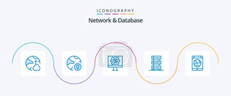 Téléchargez les illustrations : Pack Icône Network and Database Blue 5 incluant l'hébergement. données. cadenas. en ligne - en licence libre de droit