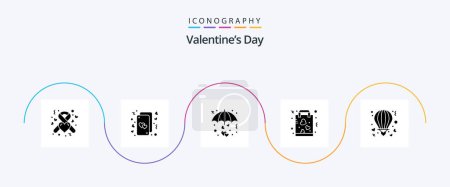 Illustration for Valentines Day Glyph 5 Icon Pack Including paper. favorite. love. buy. umbrella - Royalty Free Image
