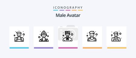 Téléchargez les illustrations : Male Avatar Line 5 Icon Pack Including physician. manager. police. labour. engineer. Creative Icons Design - en licence libre de droit