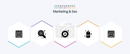 Illustration for Marketing And Seo 25 Glyph icon pack including seo. coding. goal. tag. seo - Royalty Free Image