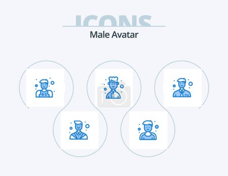 Illustration for Male Avatar Blue Icon Pack 5 Icon Design. . office. man. man. cook - Royalty Free Image