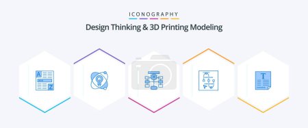 Illustration for Design Thinking And D Printing Modeling 25 Blue icon pack including arrow. vector. flowchart. screen . database - Royalty Free Image