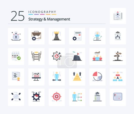 Illustration for Strategy And Management 25 Flat Color icon pack including setting. document. engineer. fort. strategy - Royalty Free Image