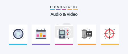 Illustration for Audio And Video Flat 5 Icon Pack Including movie. countdown. mp multimedia. reel. film. Creative Icons Design - Royalty Free Image