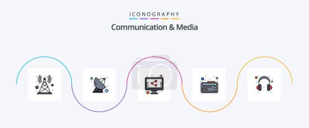 Téléchargez les illustrations : Communication And Media Line Filled Flat 5 Icon Pack Including help. audio. file. music. radio - en licence libre de droit