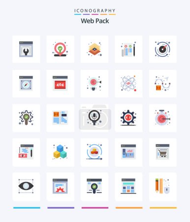 Téléchargez les illustrations : Creative Web Pack 25 Pack d'icônes plates comme le temps. web. design. page. navigateur - en licence libre de droit