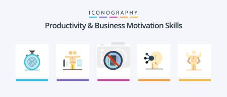 Téléchargez les illustrations : Productivity And Business Motivation Skills Flat 5 Icon Pack Including human. assortment. work. abilities. off. Creative Icons Design - en licence libre de droit