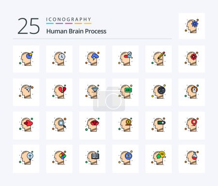 Illustration for Human Brain Process 25 Line Filled icon pack including human. medicine. head. healthy. human mind - Royalty Free Image