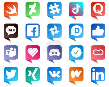 Illustration for Chat bubble style Social Media Brand Icon Set 20 icons such as facebook. disqus. quora. google photo and fb icons. High resolution and editable - Royalty Free Image