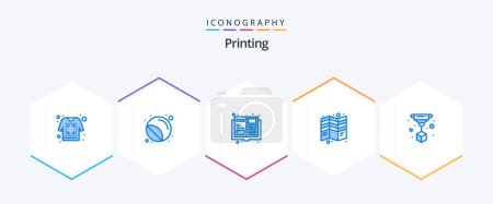 Illustration for Printing 25 Blue icon pack including d print. print. stamp. fold. brochure - Royalty Free Image