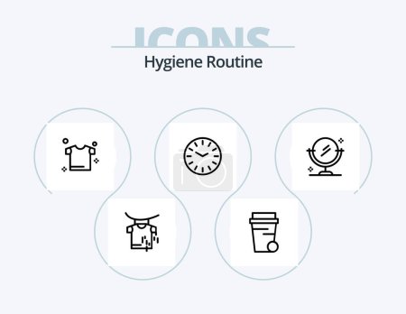 Ilustración de Hygiene Routine Line Icon Pack 5 Icon Design. cleaning. bedroom. coffee. bed. dustpan - Imagen libre de derechos