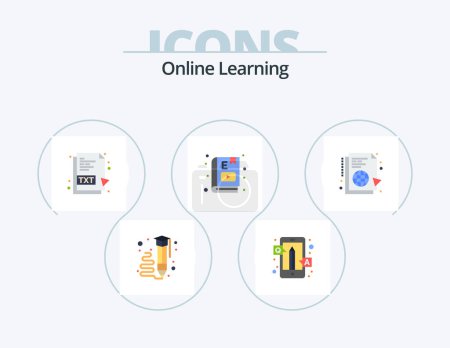 Illustration for Online Learning Flat Icon Pack 5 Icon Design. learning. e learning. q&a. e book. document - Royalty Free Image